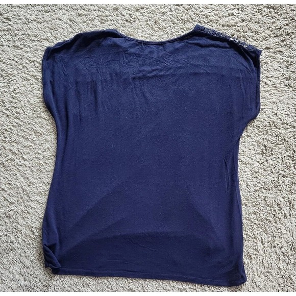 Verve Ami Womens Blue Design Shirt Top Blouse Short Sleeve Size Petite Medium - Picture 4 of 4